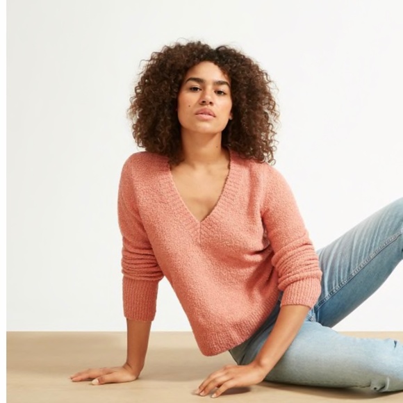 NWT Everlane The Teddy V Neck Sweater Coral XS - Picture 1 of 5